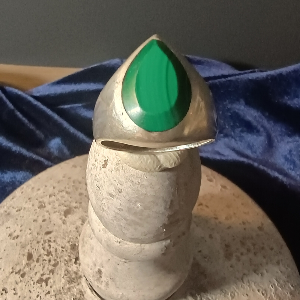 Solid Vintage Malachite Sterling Silver Mens Ring… - image 1
